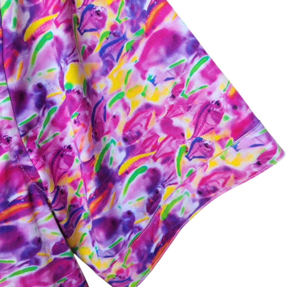 Robert Graham Fishy Business Short Sleeve Button Down Shirt Pink Purple Size M - Picture 10 of 16